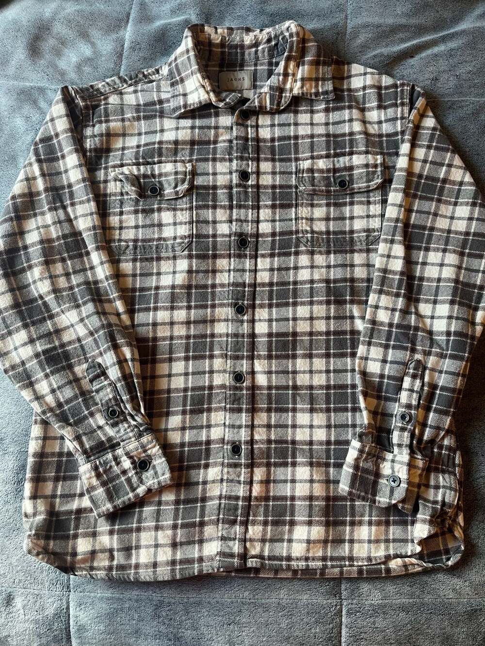 Jachs Plaid Flannel Button Down Shirt Size Medium Brown Gray